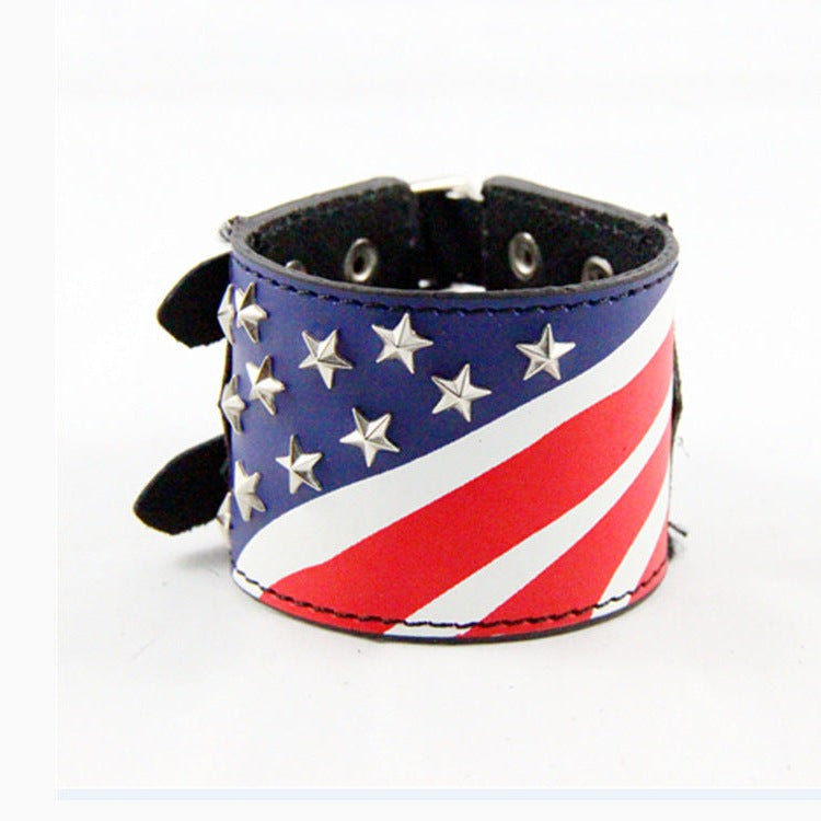 American Flag Leather Snap Bracelet B3691