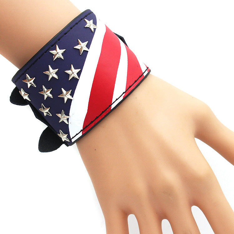 American Flag Leather Snap Bracelet B3691