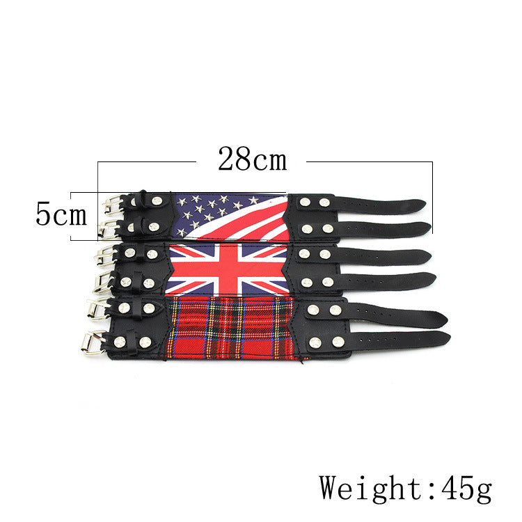 American Flag Leather Snap Bracelet B3691