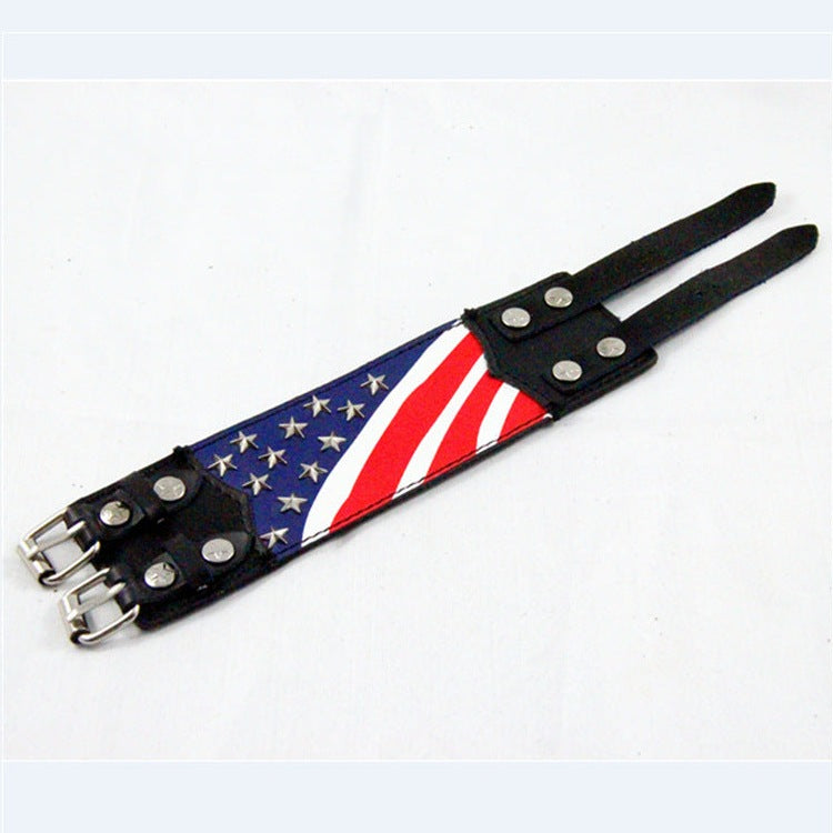 American Flag Leather Snap Bracelet B3691