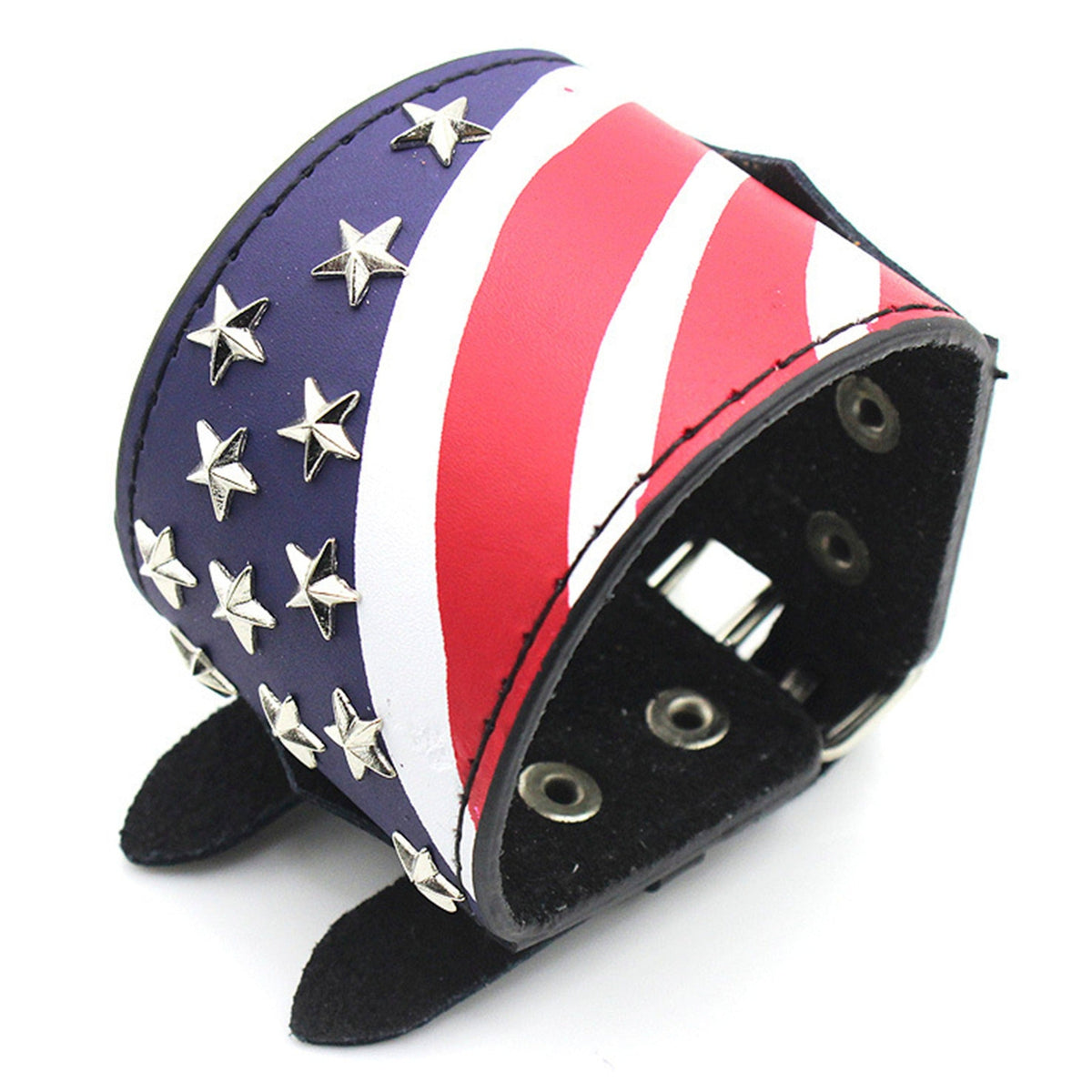 American Flag Leather Snap Bracelet B3691