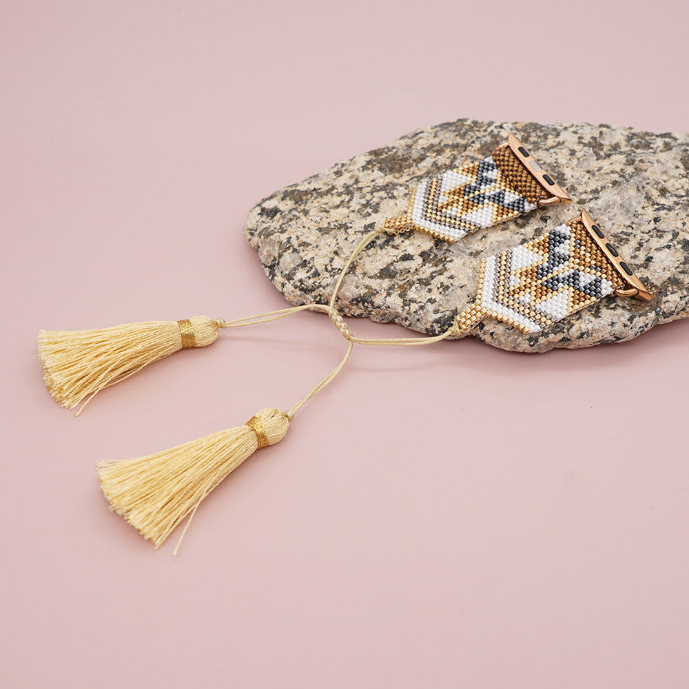 Seed Bead Tassel Braided Watchband B3702
