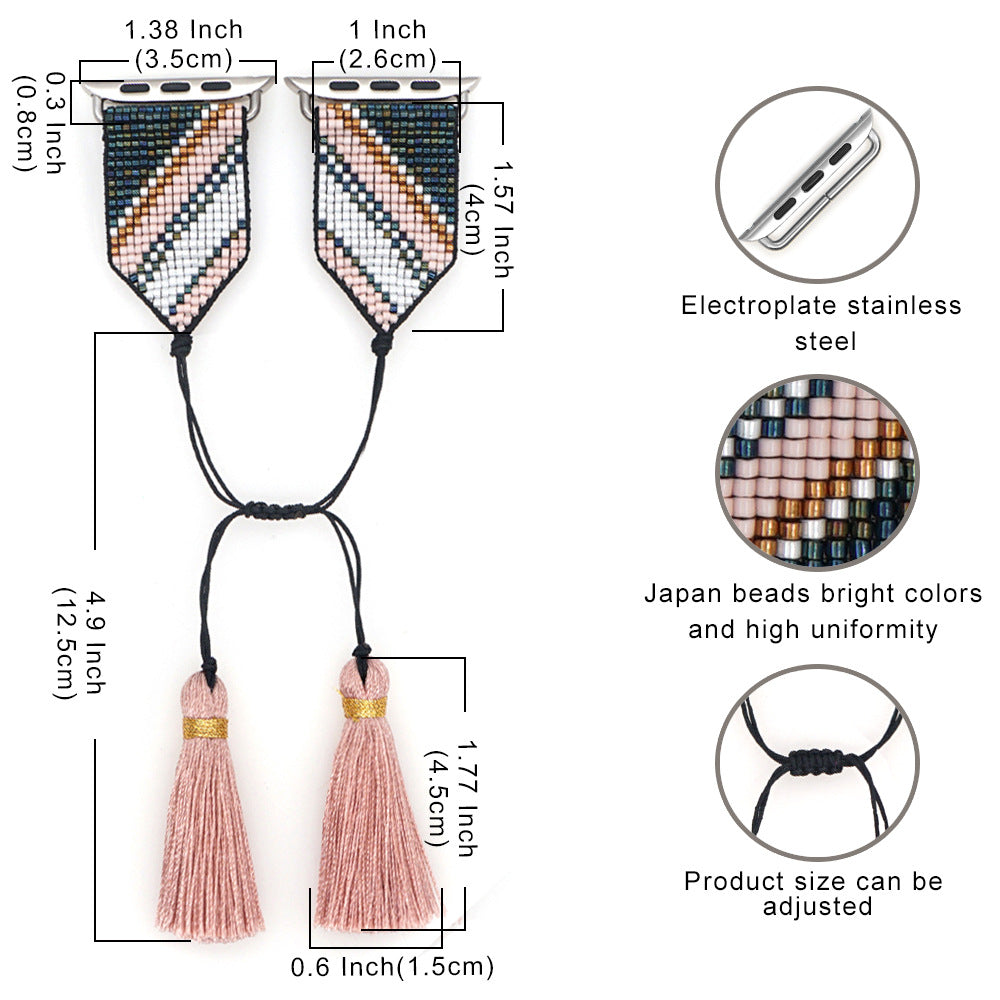 Seed Bead Tassel Braided Watchband B3703