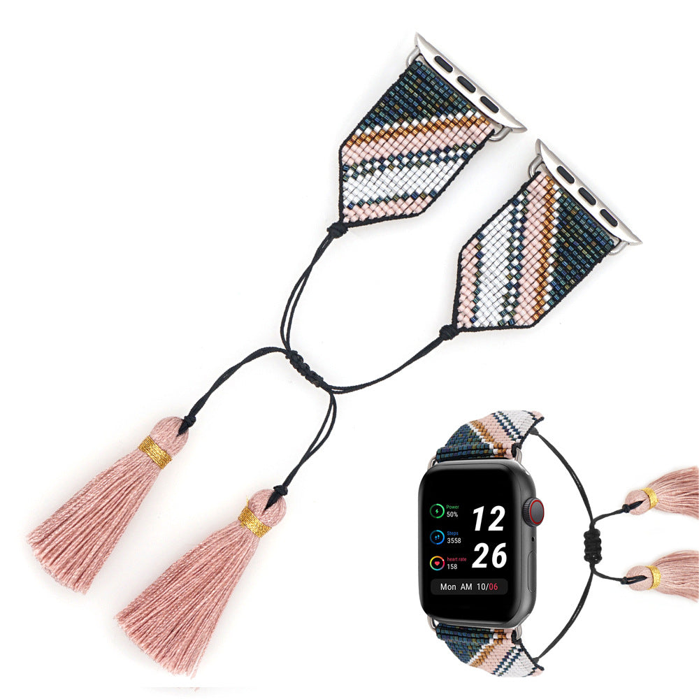 Seed Bead Tassel Braided Watchband B3703