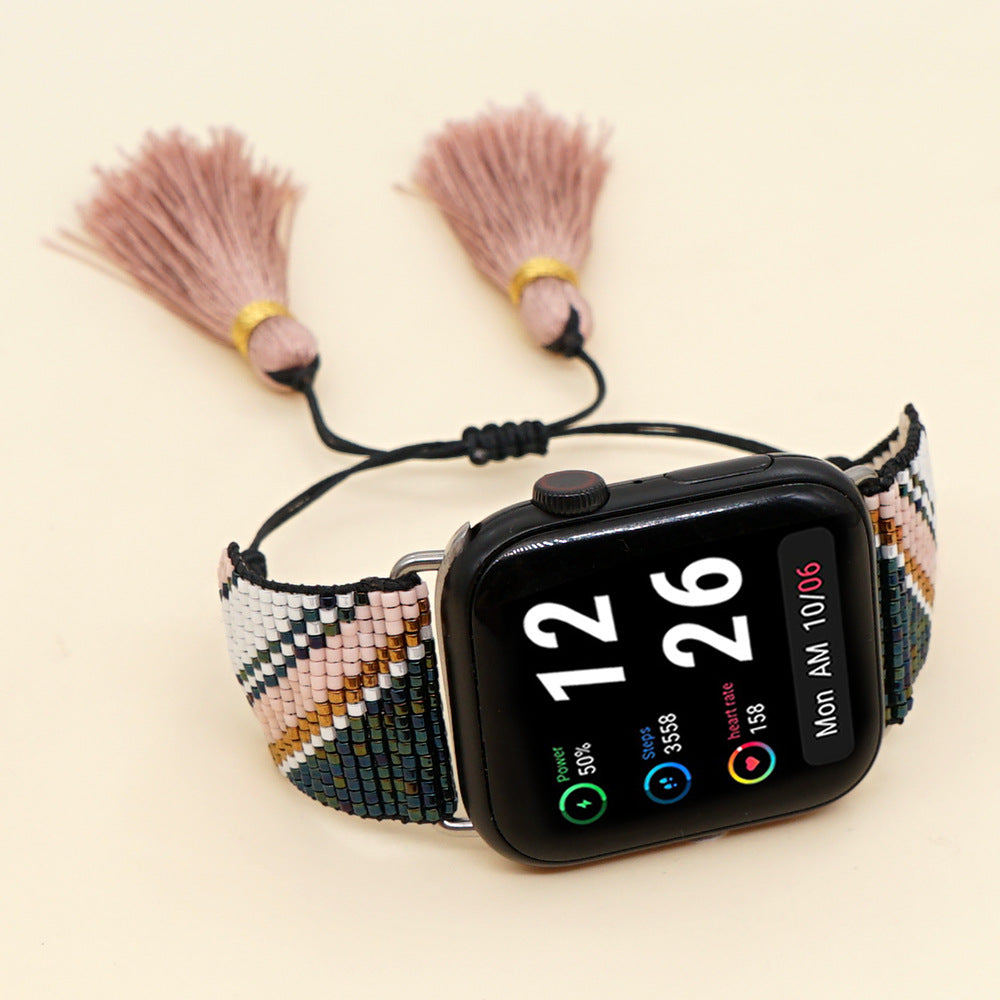 Seed Bead Tassel Braided Watchband B3703