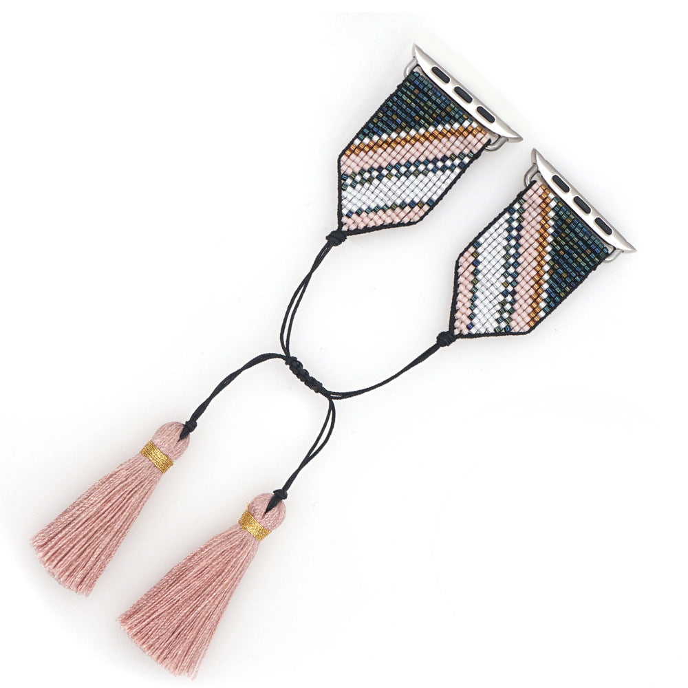 Seed Bead Tassel Braided Watchband B3703