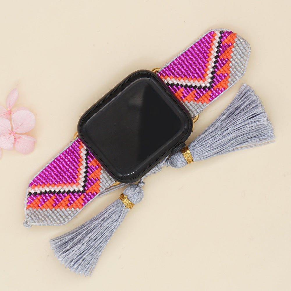 Seed Bead Tassel Braided Watchband B3705
