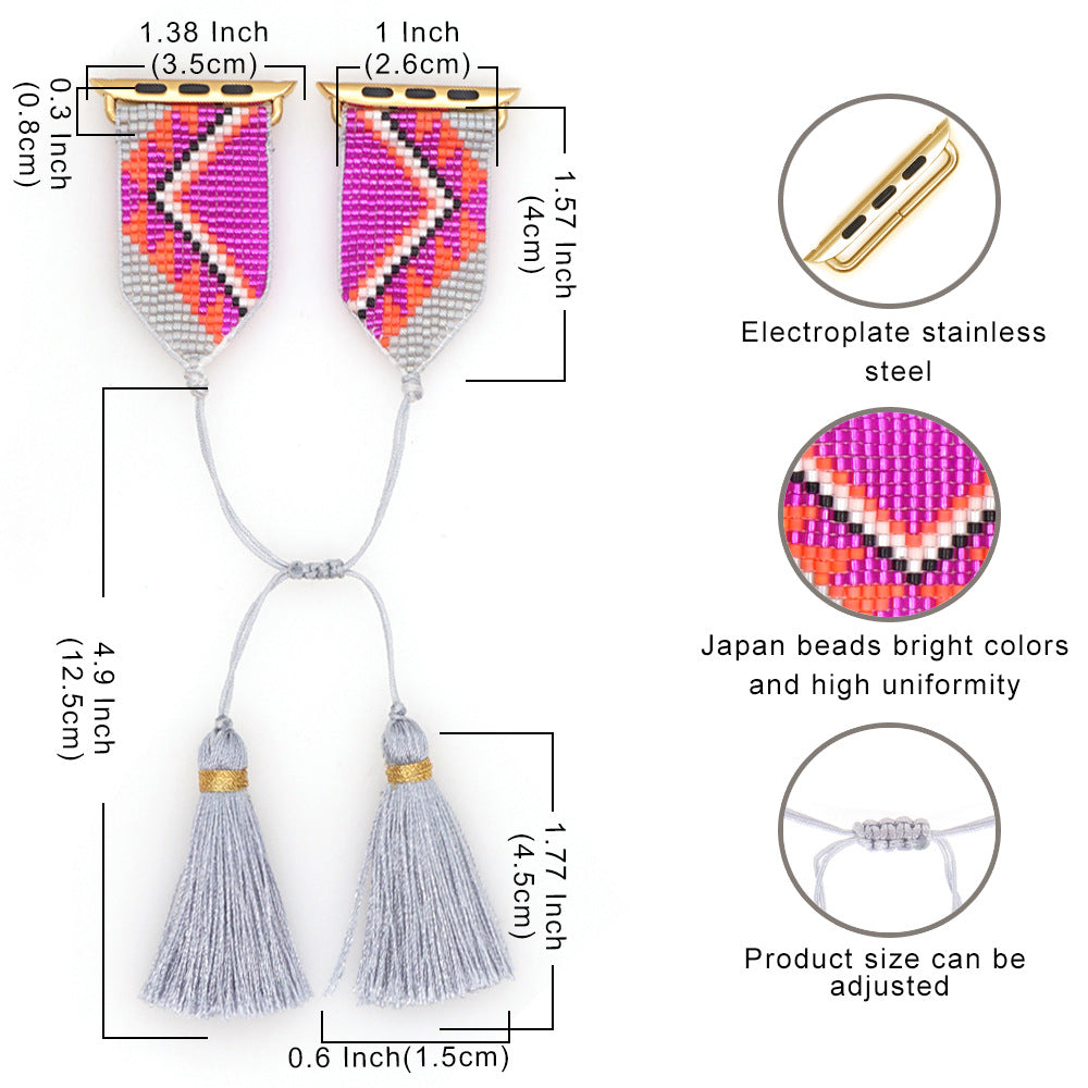 Seed Bead Tassel Braided Watchband B3705