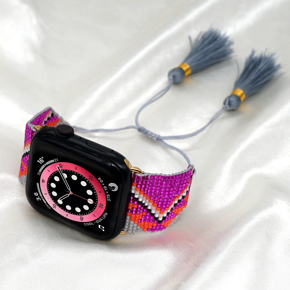 Seed Bead Tassel Braided Watchband B3705