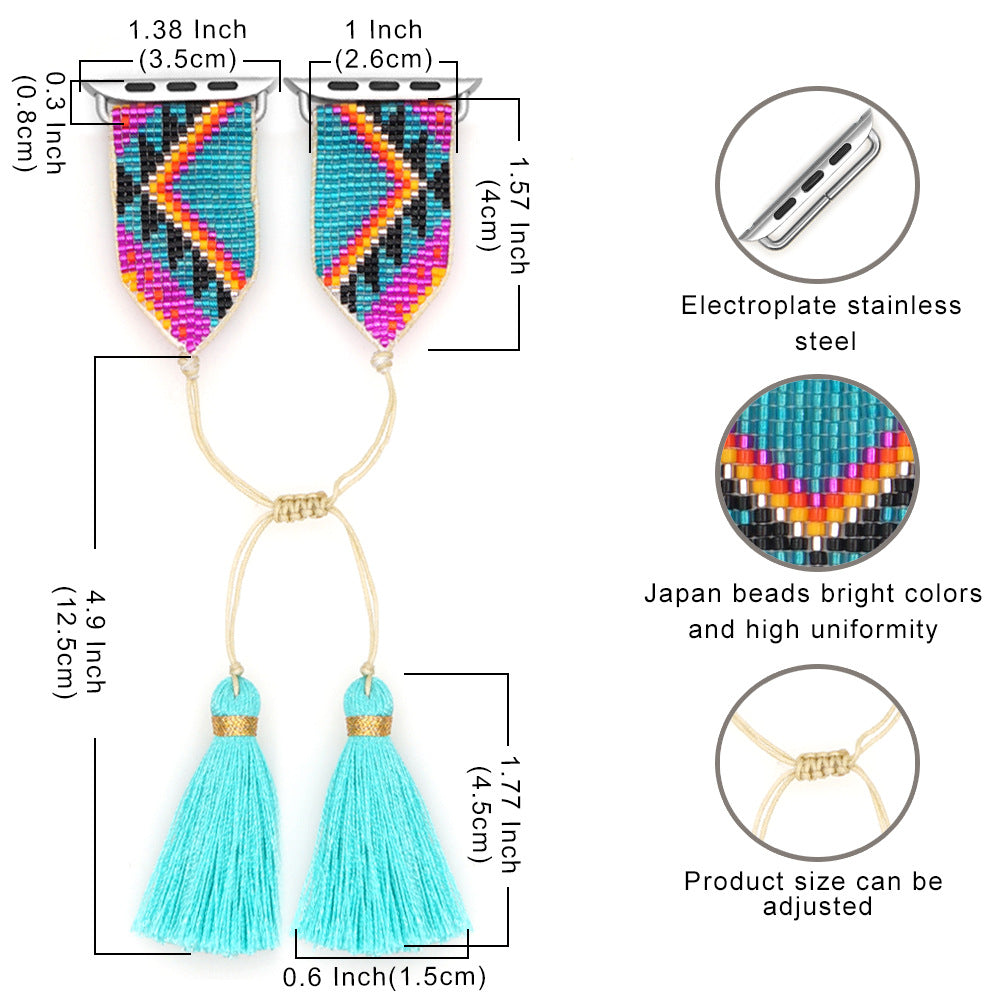 Seed Bead Tassel Braided Watchband B3707