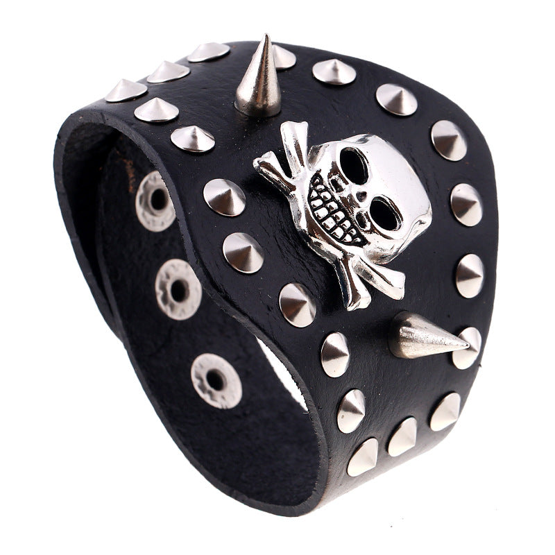 Punk Skull Rivet Leather Snap Bracelet B3763