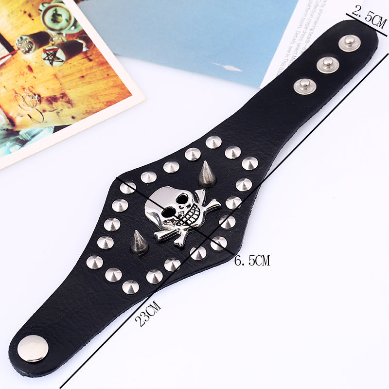 Punk Skull Rivet Leather Snap Bracelet B3763