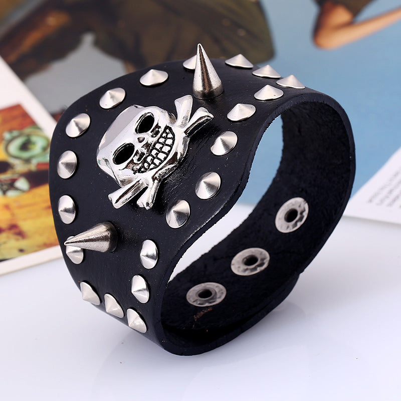Punk Skull Rivet Leather Snap Bracelet B3763