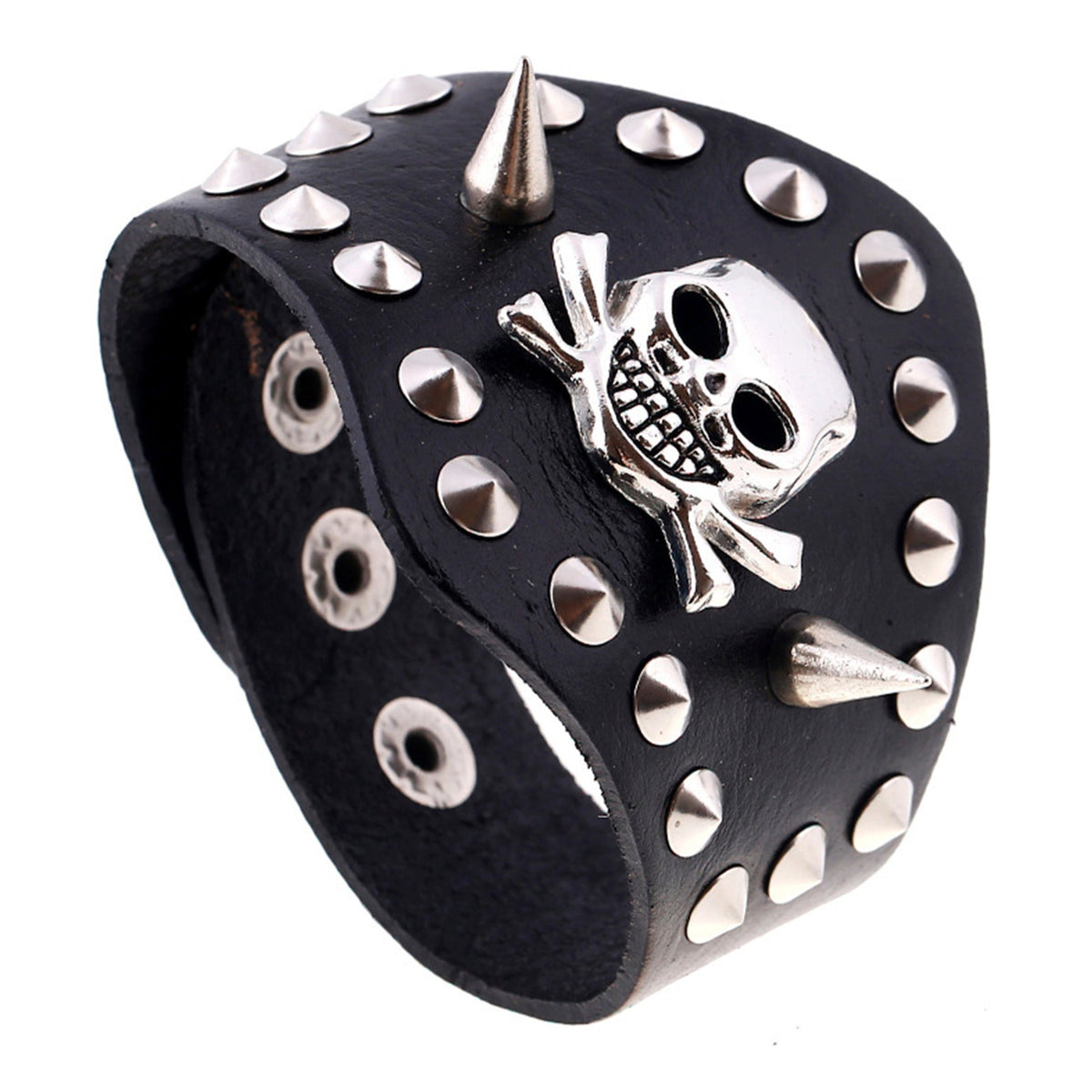 Punk Skull Rivet Leather Snap Bracelet B3763