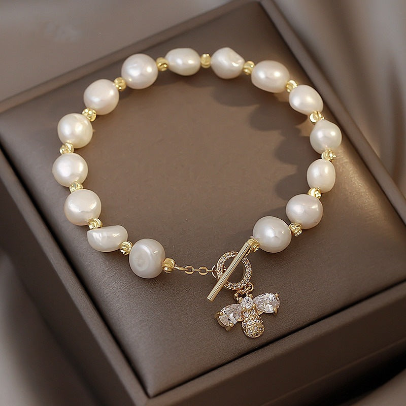 Freshwater Pearl Bee Rhinestone Bracelet B3797