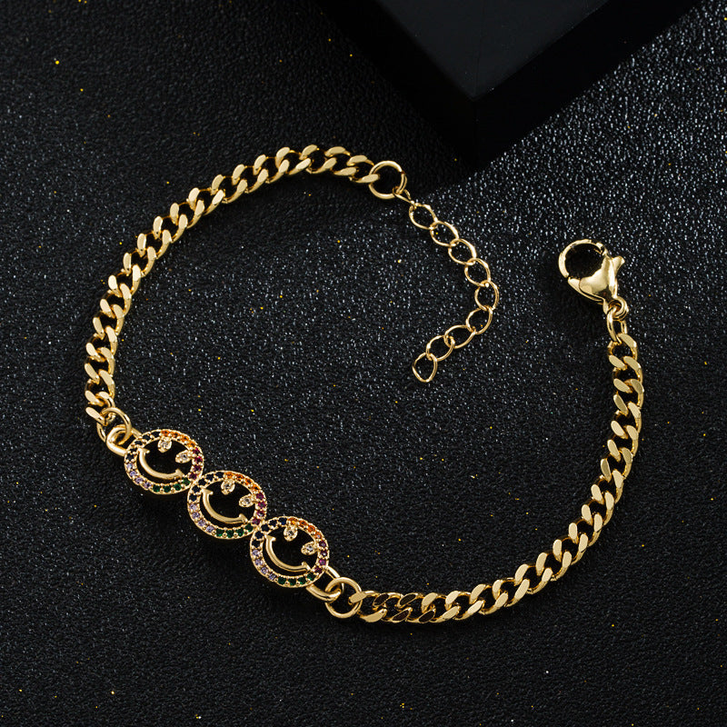 Smile Face Cubic Zirconia Chain Bracelet B3799