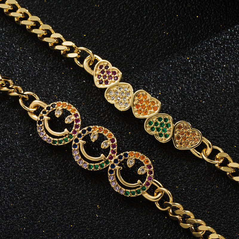 Smile Face Cubic Zirconia Chain Bracelet B3799
