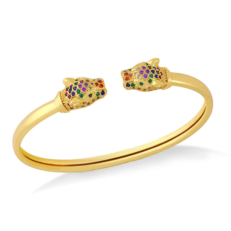 Leopard Head Cubic Zirconia Cuff Bracelet B3806