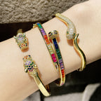 Leopard Head Cubic Zirconia Cuff Bracelet B3806