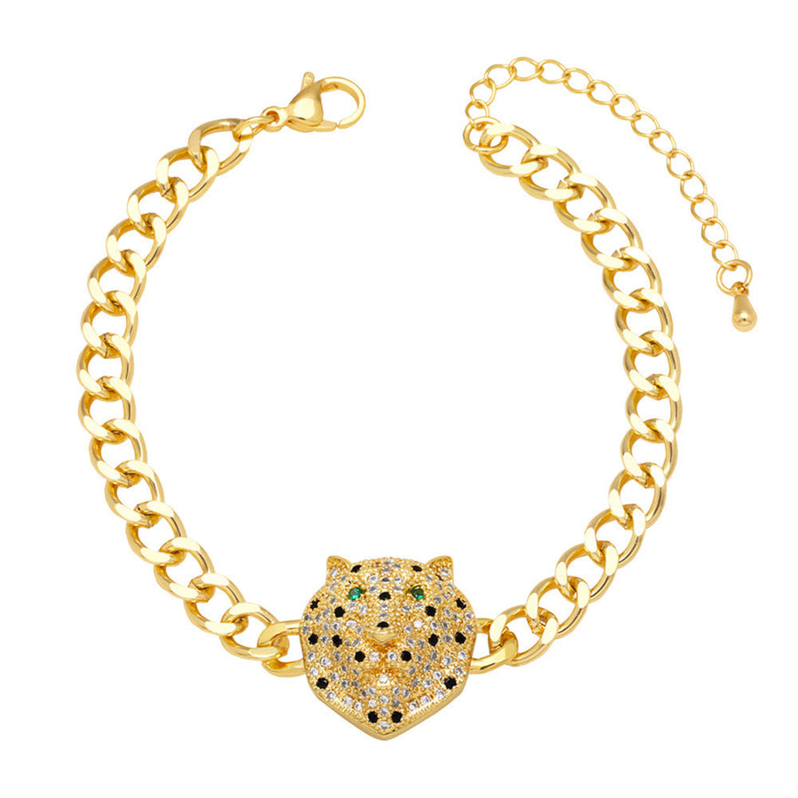 Leopard Head Cubic Zirconia Chain Bracelet B3852
