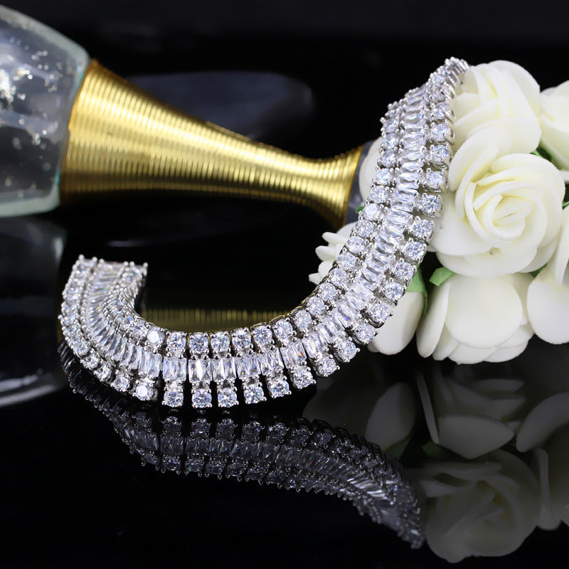 Three-layer Cubic Zirconia Chain Bracelet B3870