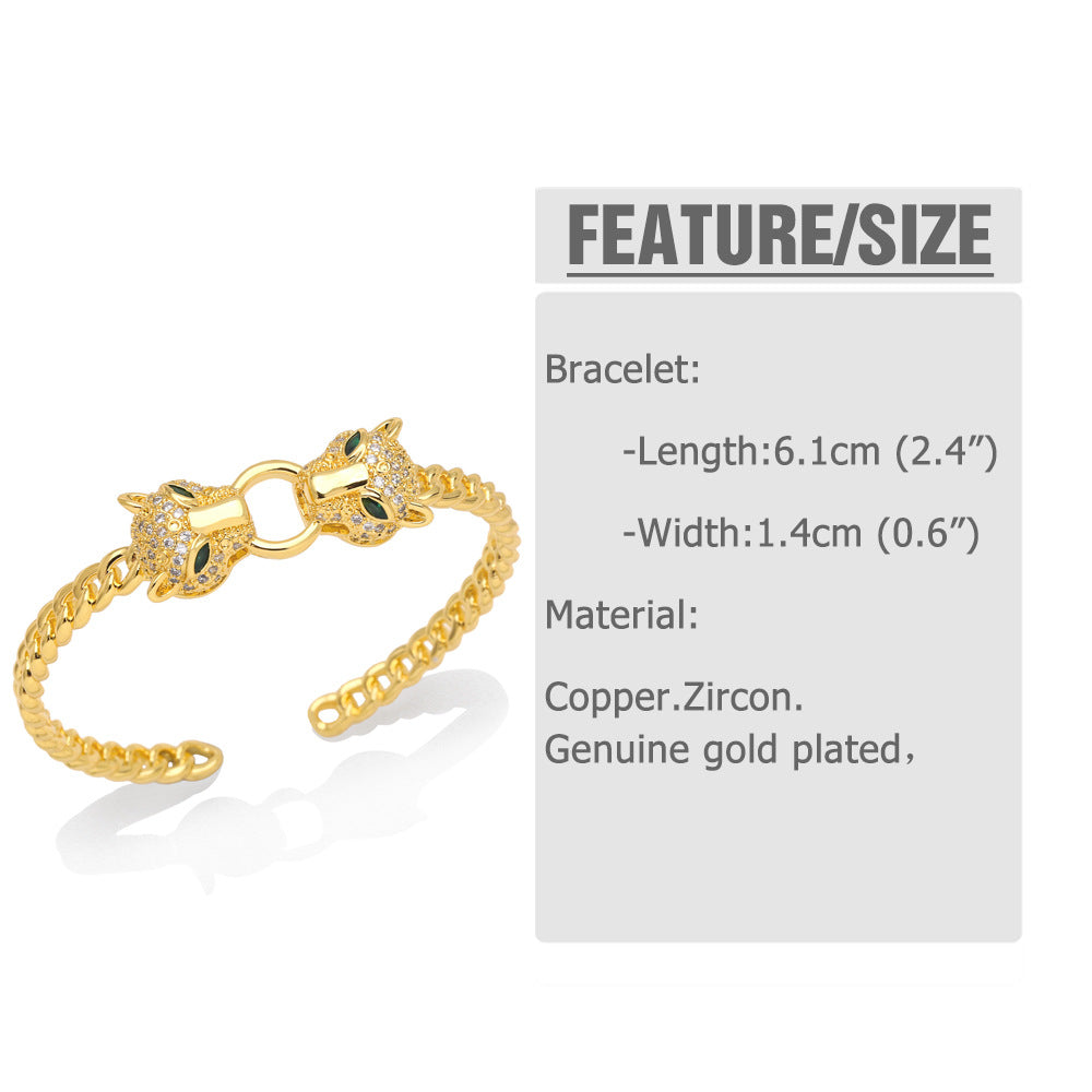 Two Leopard Head Cubic Zirconia Bracelet B3876