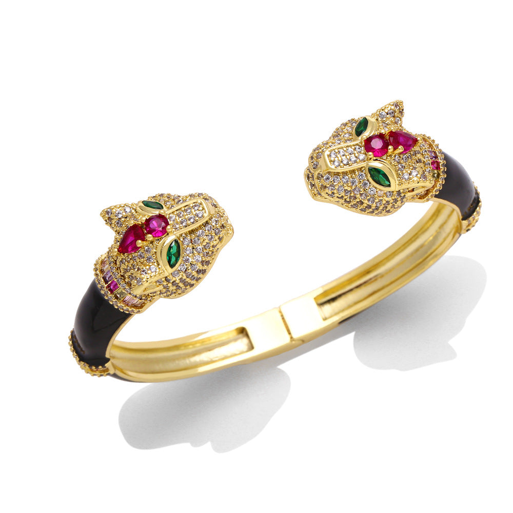 Leopard Head Cubic Zirconia Cuff Bracelet B3919