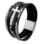 Cross Pendant Leatherette Magnetic Bracelet B3922