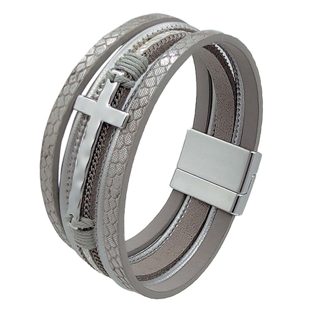 Cross Pendant Leatherette Magnetic Bracelet B3922 - view 6