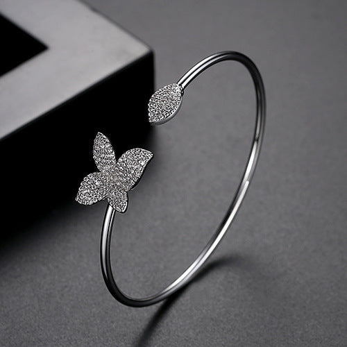Butterfly Leaf Cubic Zirconia Cuff Bracelet B3930