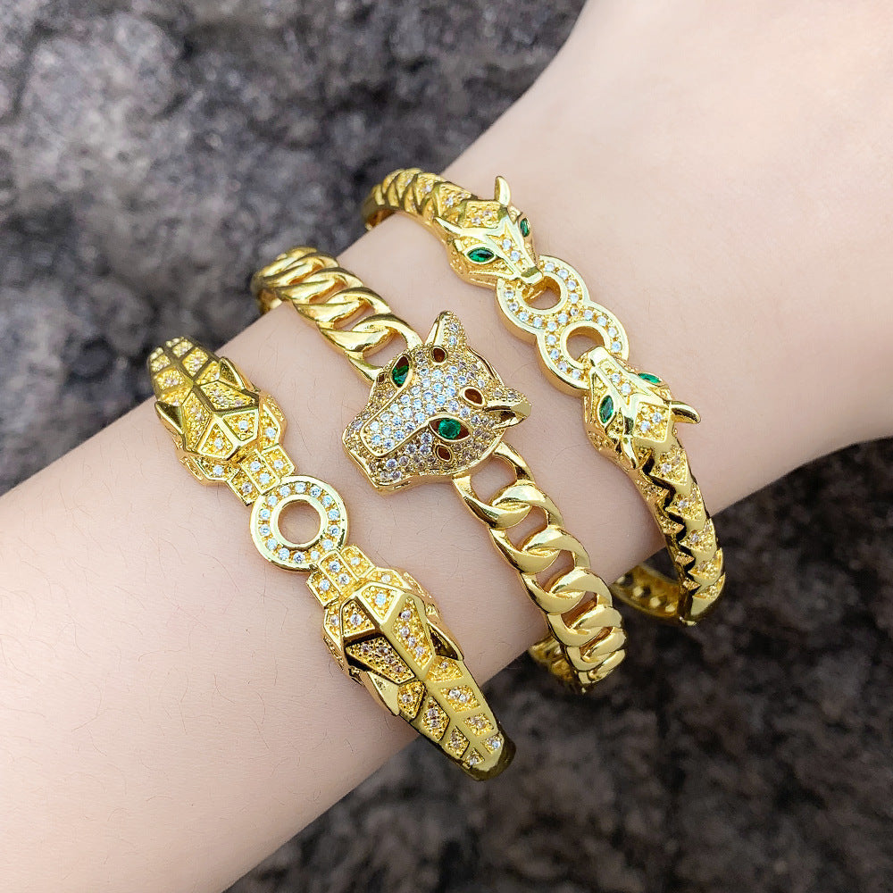 Leopard Cubic Zirconia Cuff Bracelet B3946