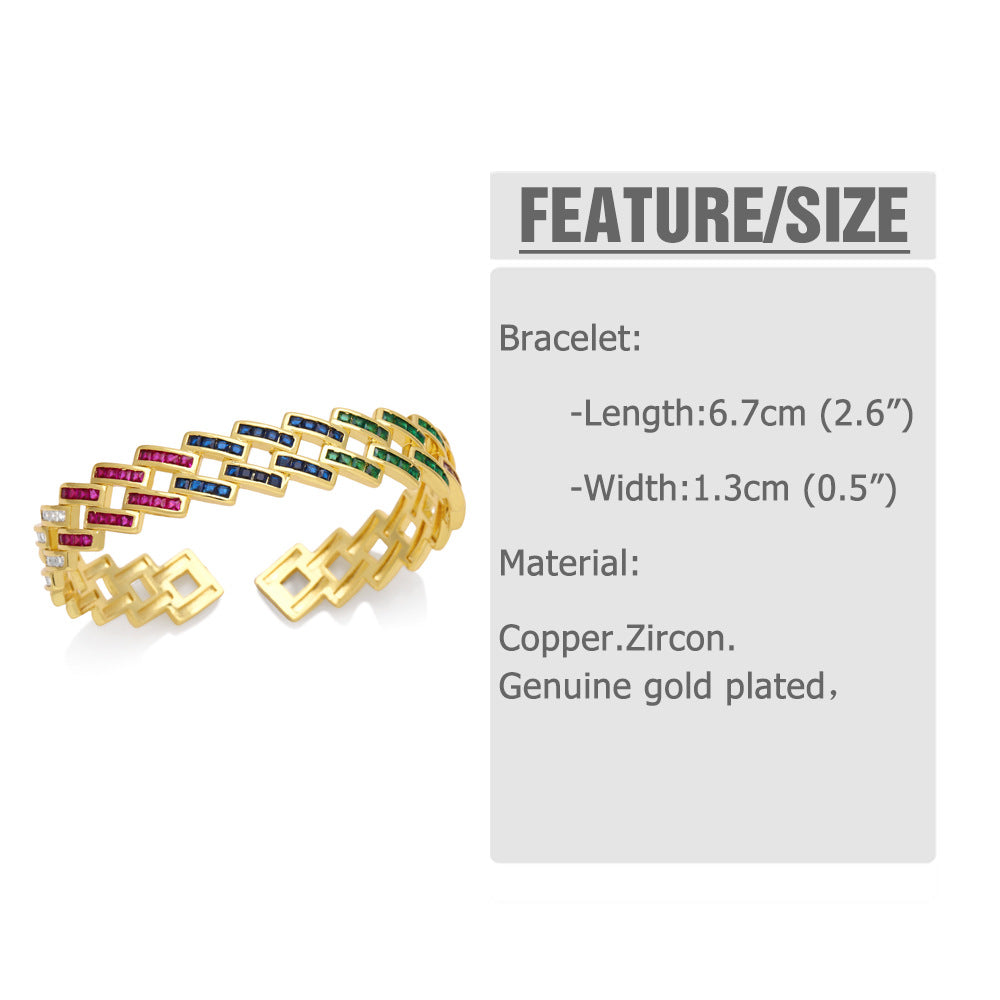 Geometric Braided Chains Cubic Zirconia Cuff Bracelet B3952