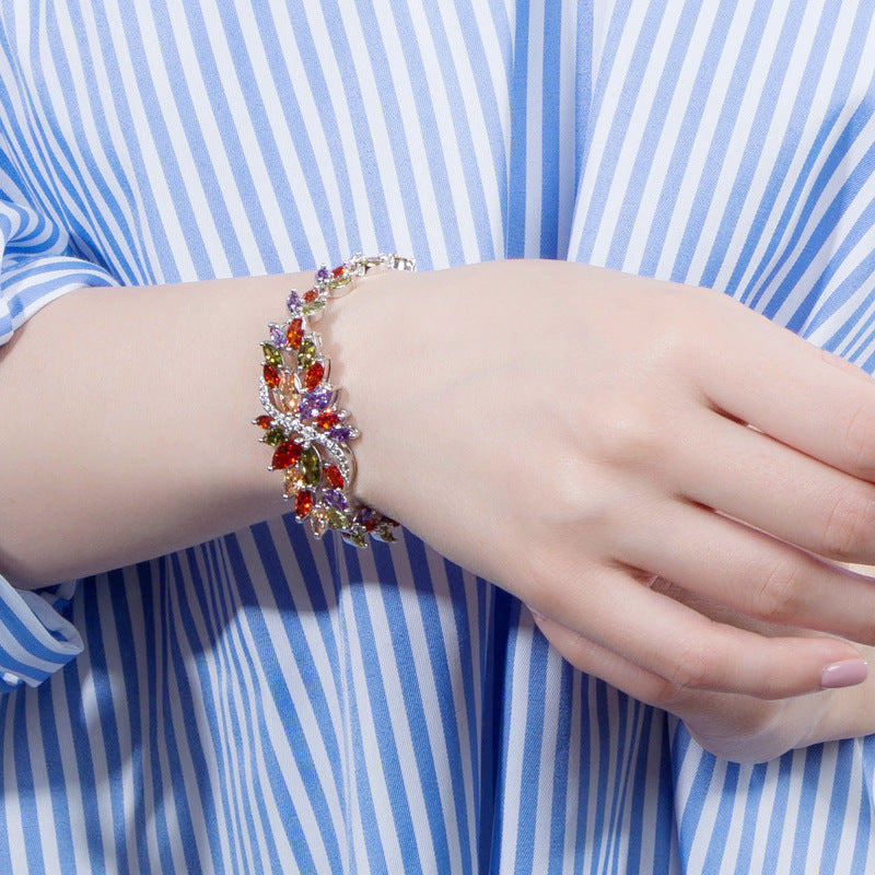 Floral Cubic Zirconia Chains Bracelet B3980
