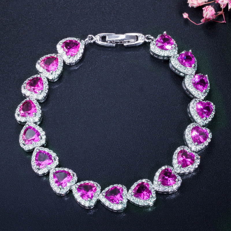 Heart Cubic Zirconia Chains Bracelet B4046
