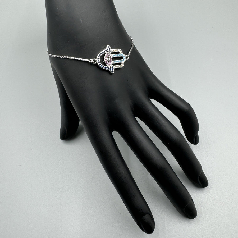 Fatima Palm Cubic Zirconia Chain Bracelet B4101