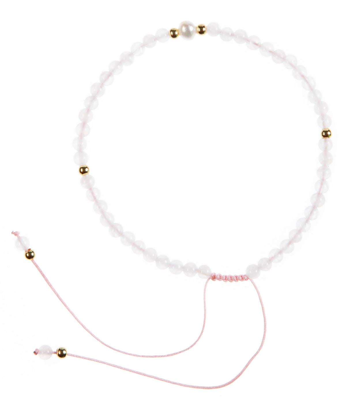 Natural Stone Pearl Braided Shamballa Bracelet B4105 - Rose Quartz