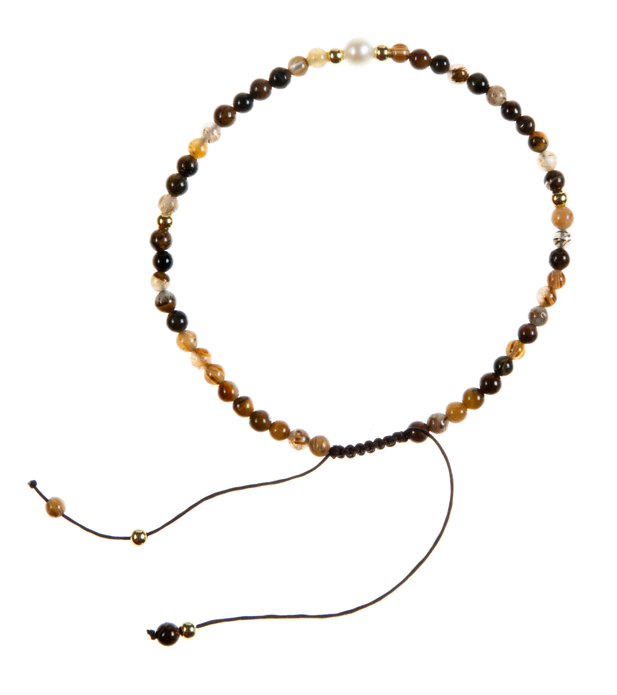 Natural Stone Pearl Braided Shamballa Bracelet B4105 - Tiger Eye