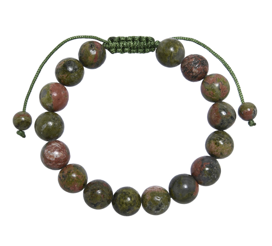 Unakite Stone Braided Shamballa Bracelet B4110-Unakite