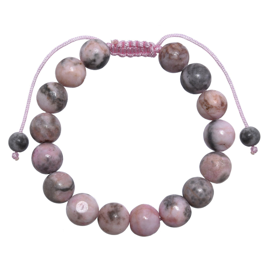 Rhodonite Stone Braided Shamballa Bracelet B4118-Rhodonite