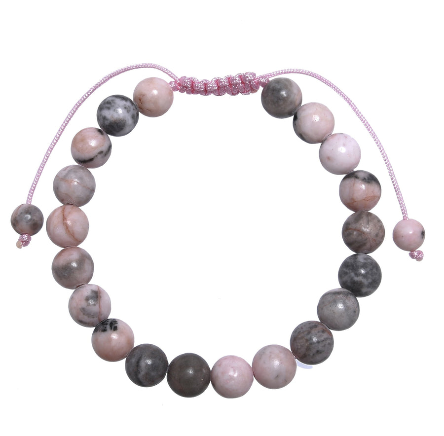 Rhodonite Stone Braided Shamballa Bracelet B4118-Rhodonite
