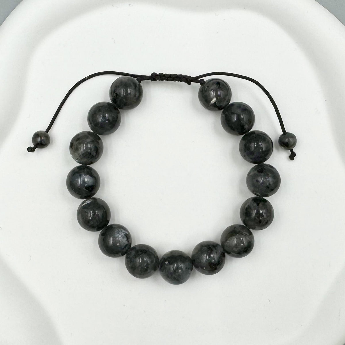 Black Labradorite Stone Braided Bracelet B4120-12MM - view 9