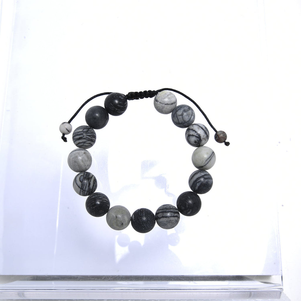 Black Network Stone-Matte Braided Bracelet B4153-10MM - view 6