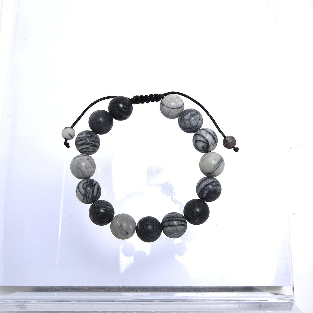 Black Network Stone-Matte Braided Bracelet B4153-12MM - view 5