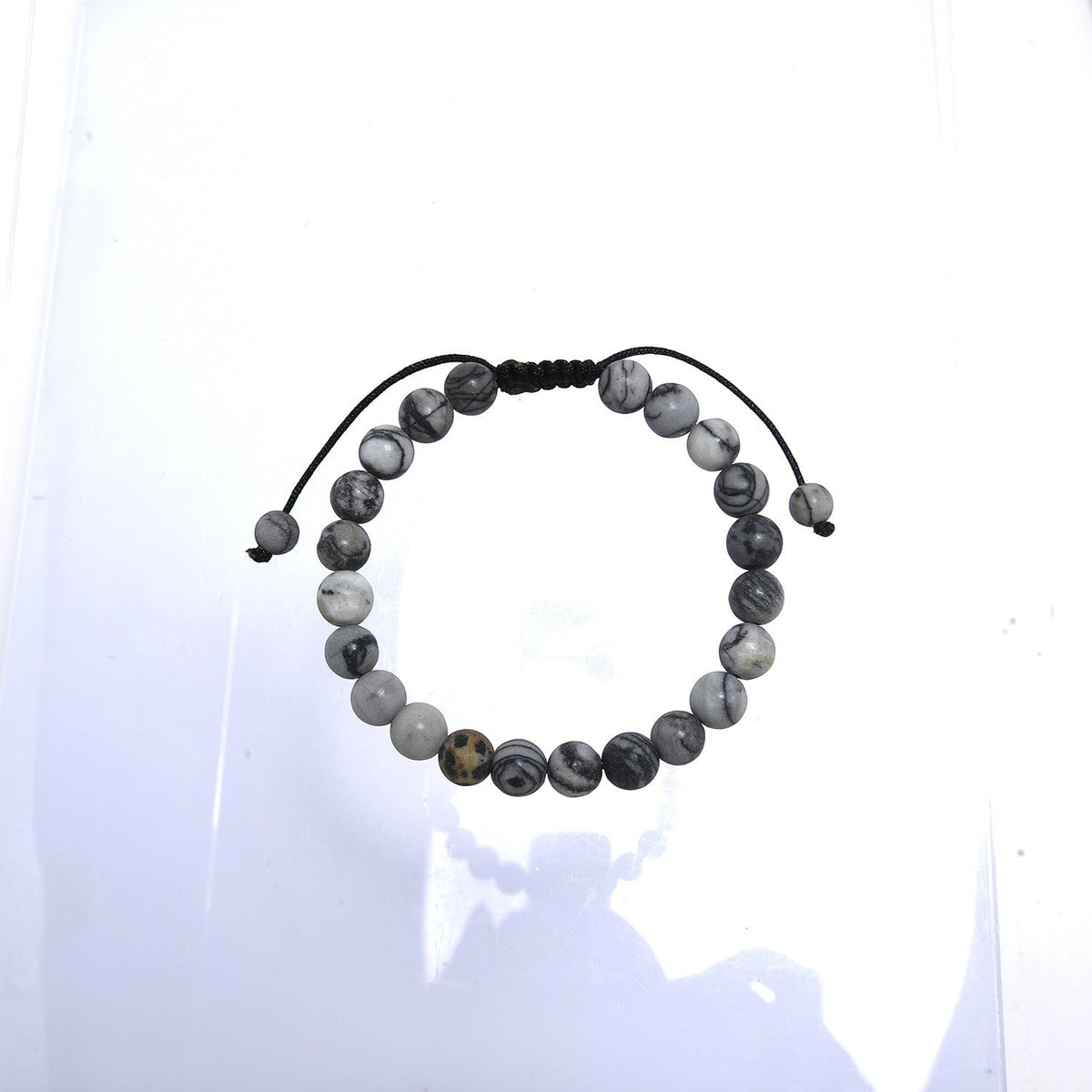 Black Network Stone-Matte Braided Bracelet B4153-12MM - view 6
