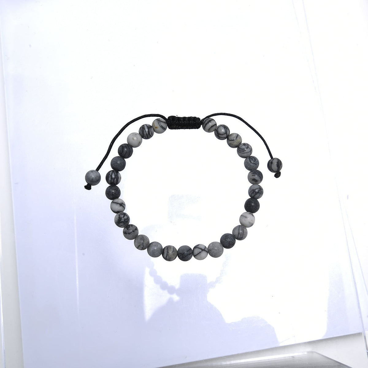 Black Network Stone-Matte Braided Bracelet B4153-12MM - view 4