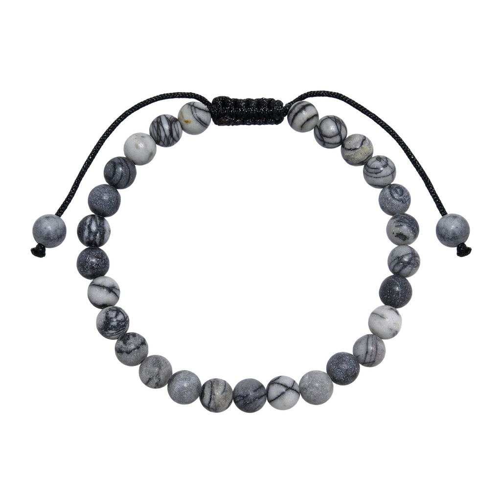 Black Network Stone-Matte Braided Bracelet B4153-Black Network Stone-Matte - 6MM