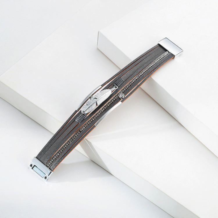 Feather Multilayer Leather Magnetic Bracelet B4189 - view 14