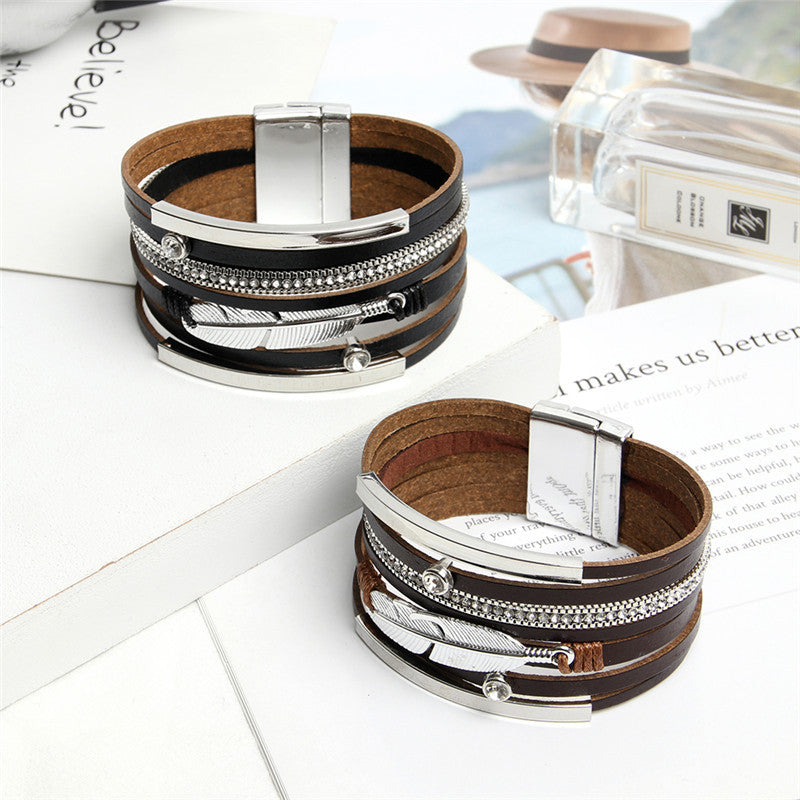 Feather Multilayer Leather Magnetic Bracelet B4189 - view 12