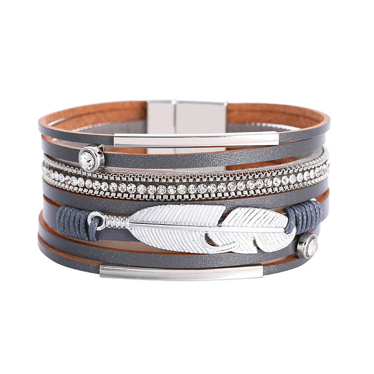 Feather Multilayer Leather Magnetic Bracelet B4189 - view 4