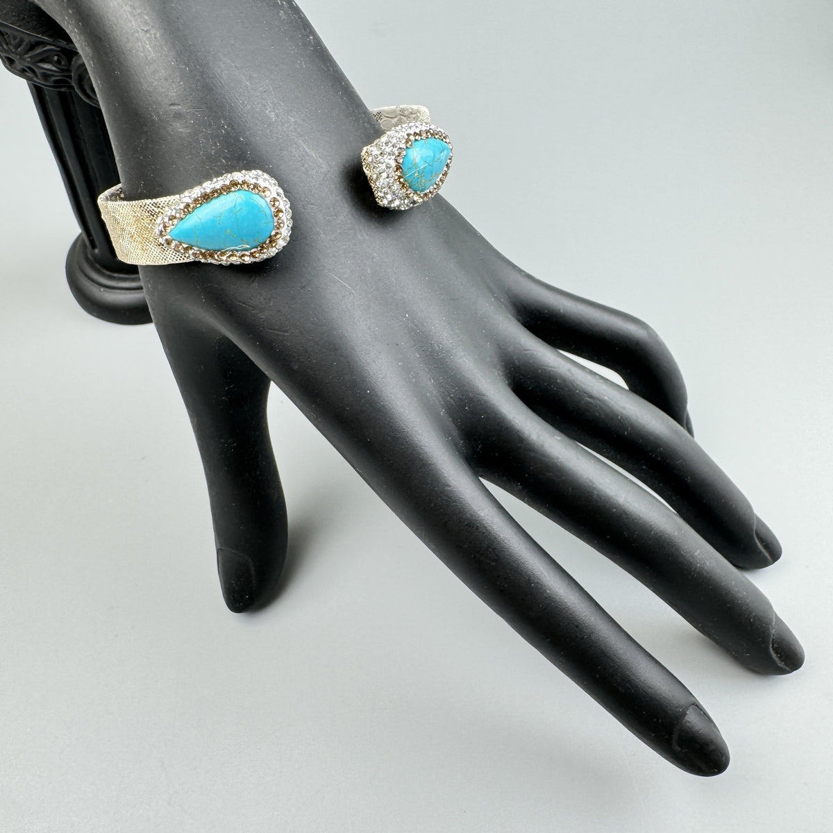 Turquoise Rhinestone Leather Cuff Bracelet B4231